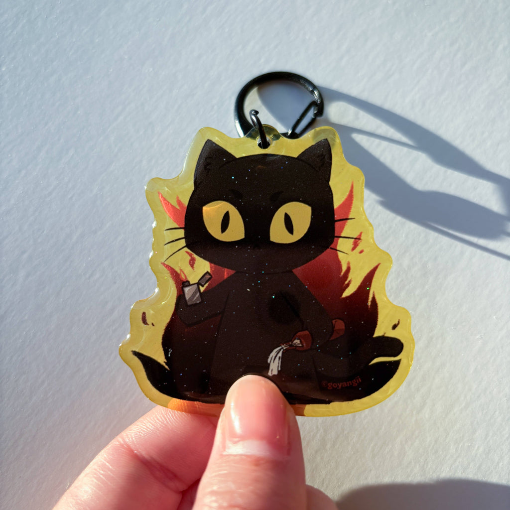 Arson Cat Glitter Acrylic Keychain