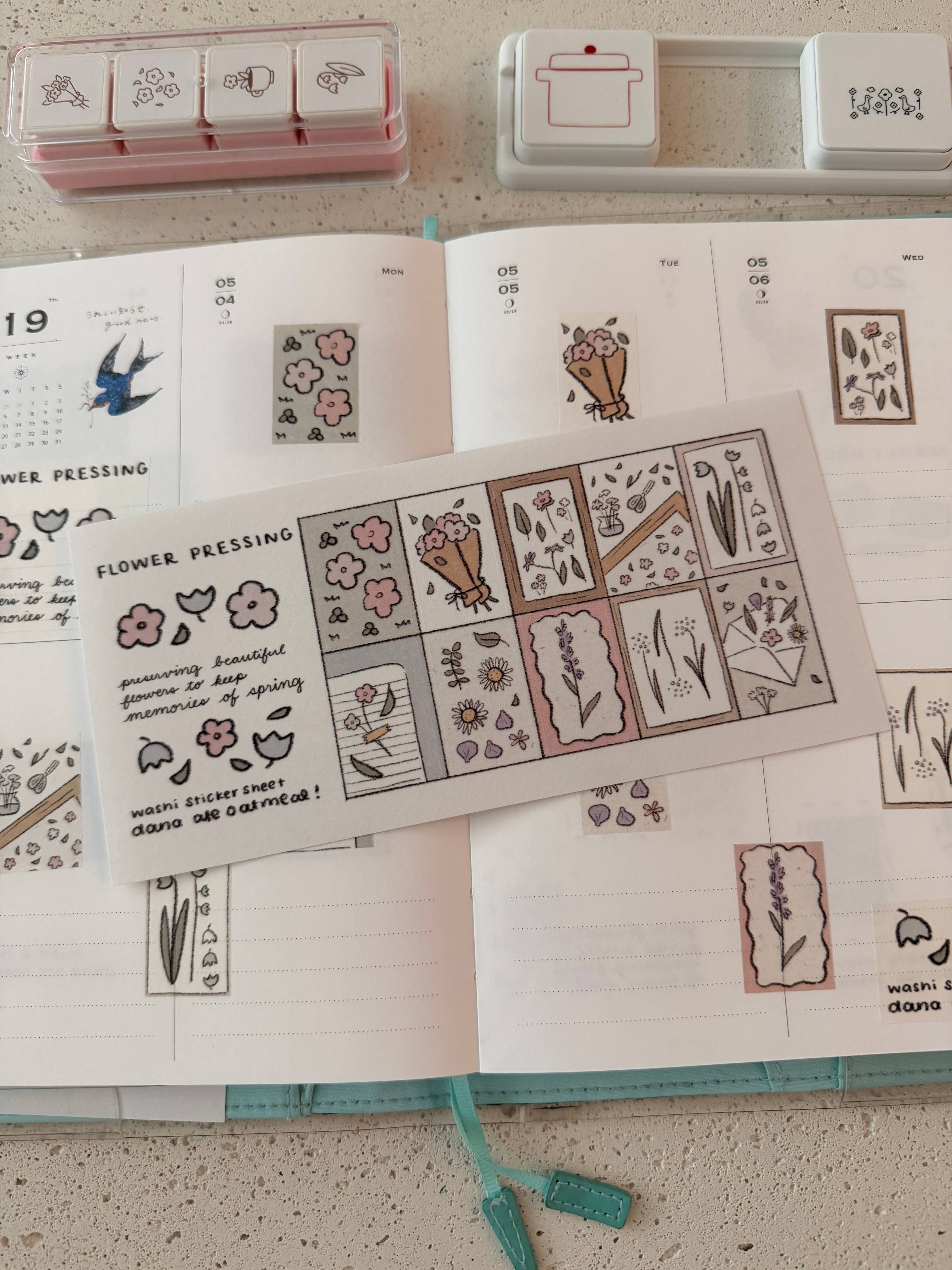 Flower pressing - washi sticker sheet