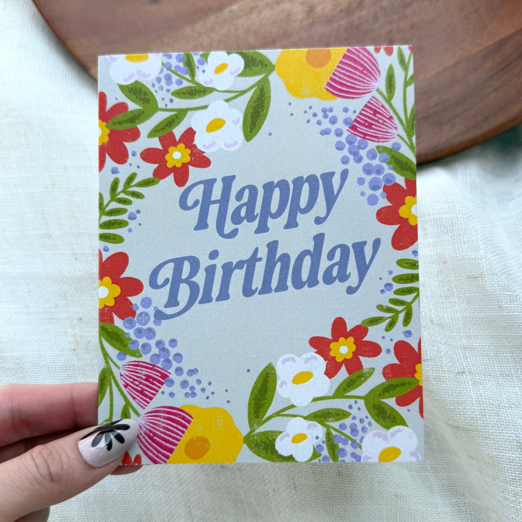 Happy Birthday Flower Wreath Greeting Card