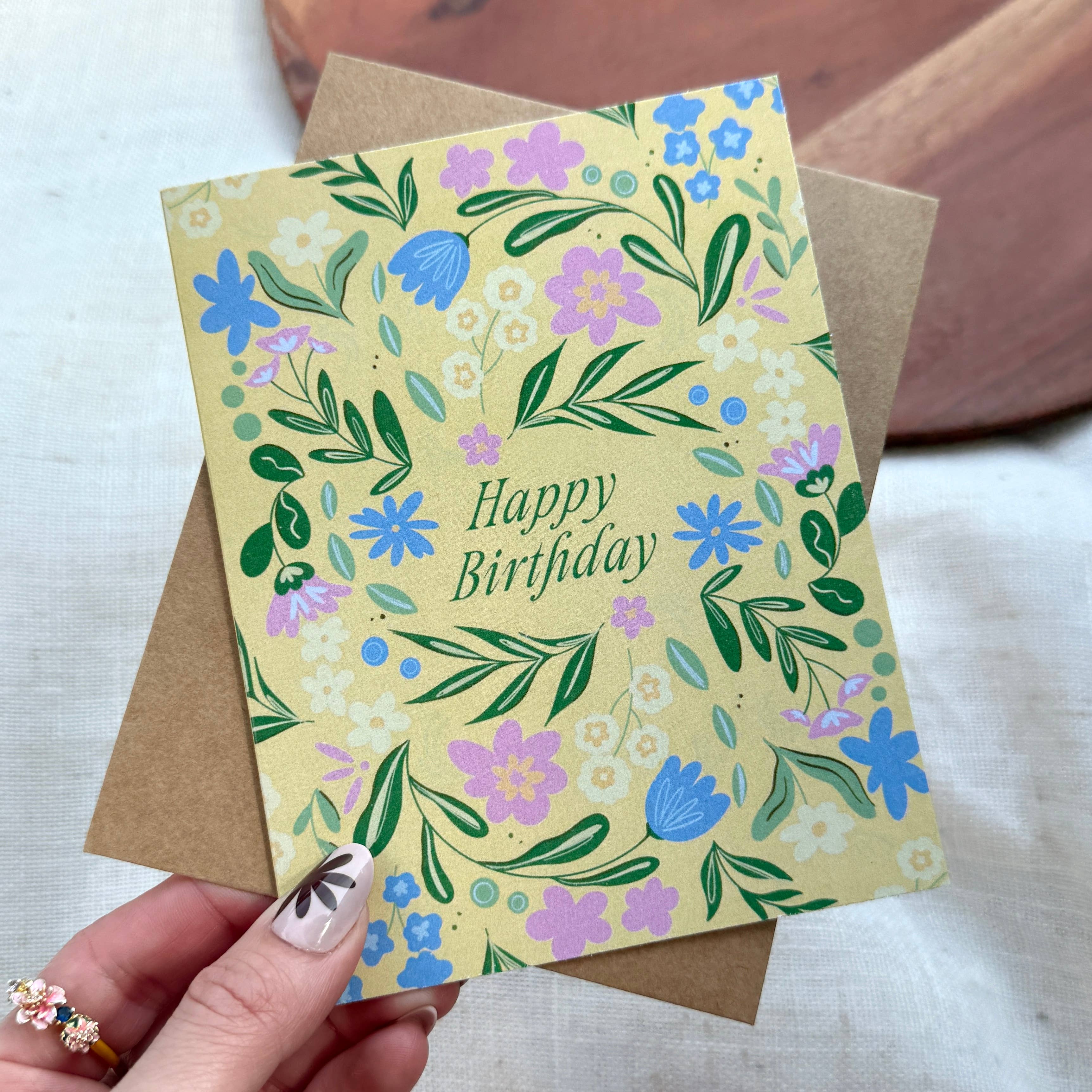 Happy Birthday Blue Flowers Greeting Card