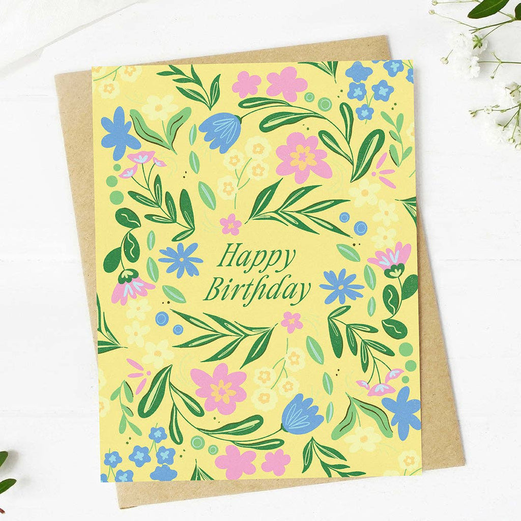Happy Birthday Blue Flowers Greeting Card