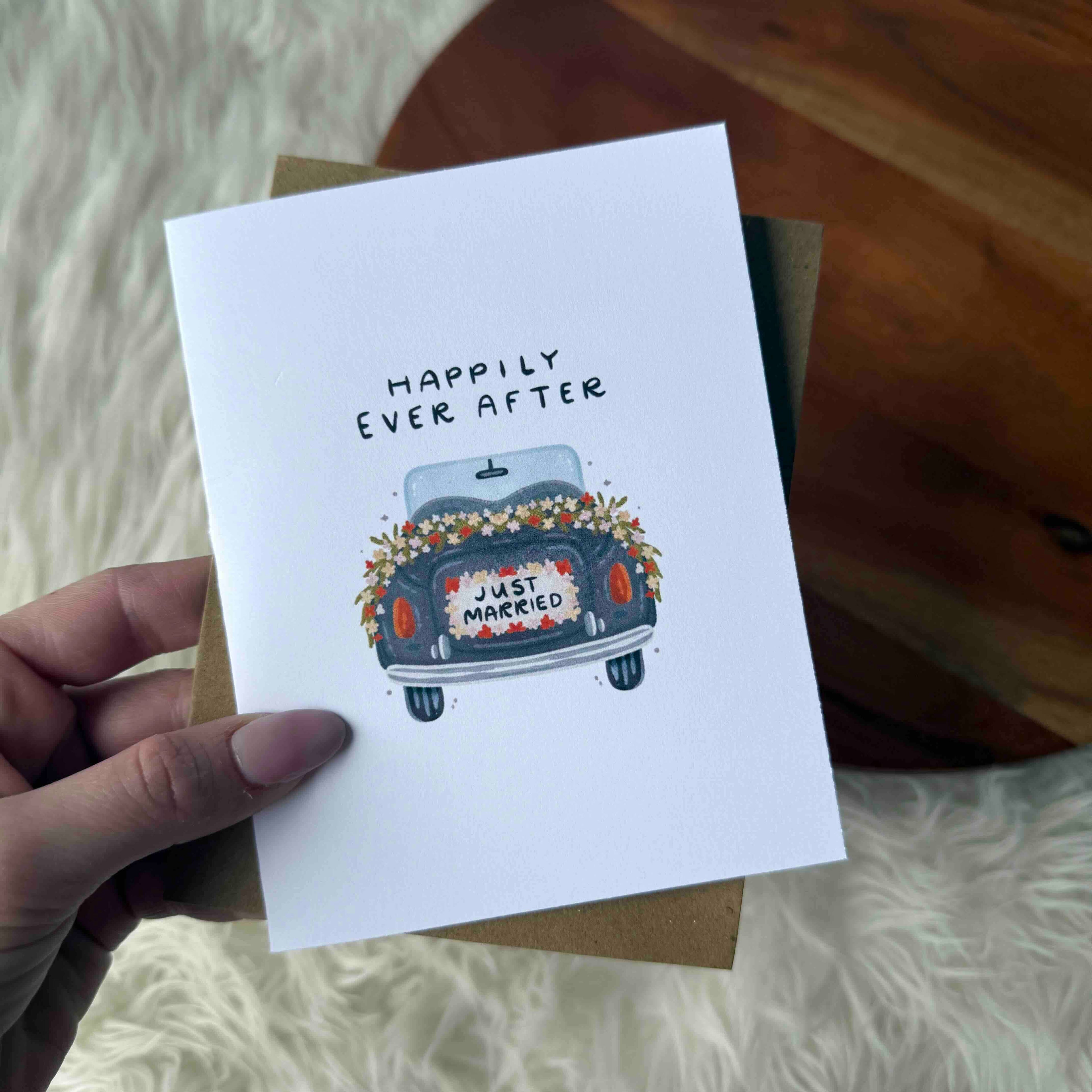 "Happily ever after" Just Married Wedding Card