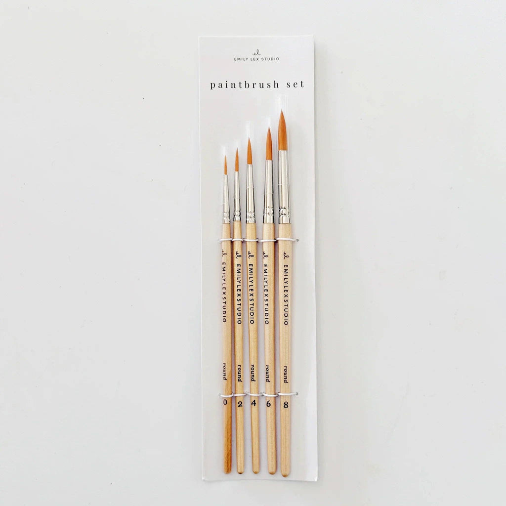 Watercolor paintbrush set of five wood brushes