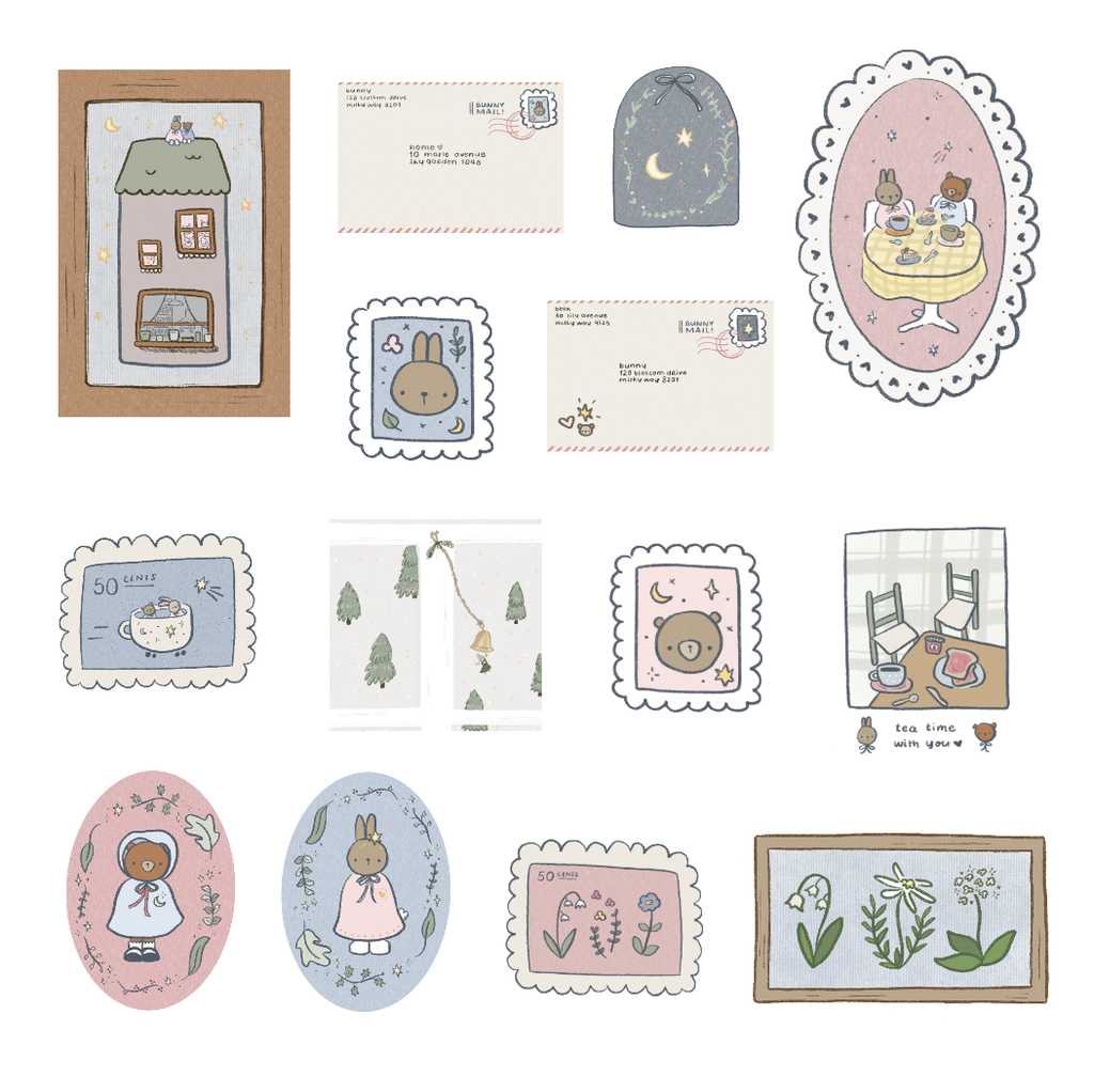 Bunny and bear - washi sticker sheet