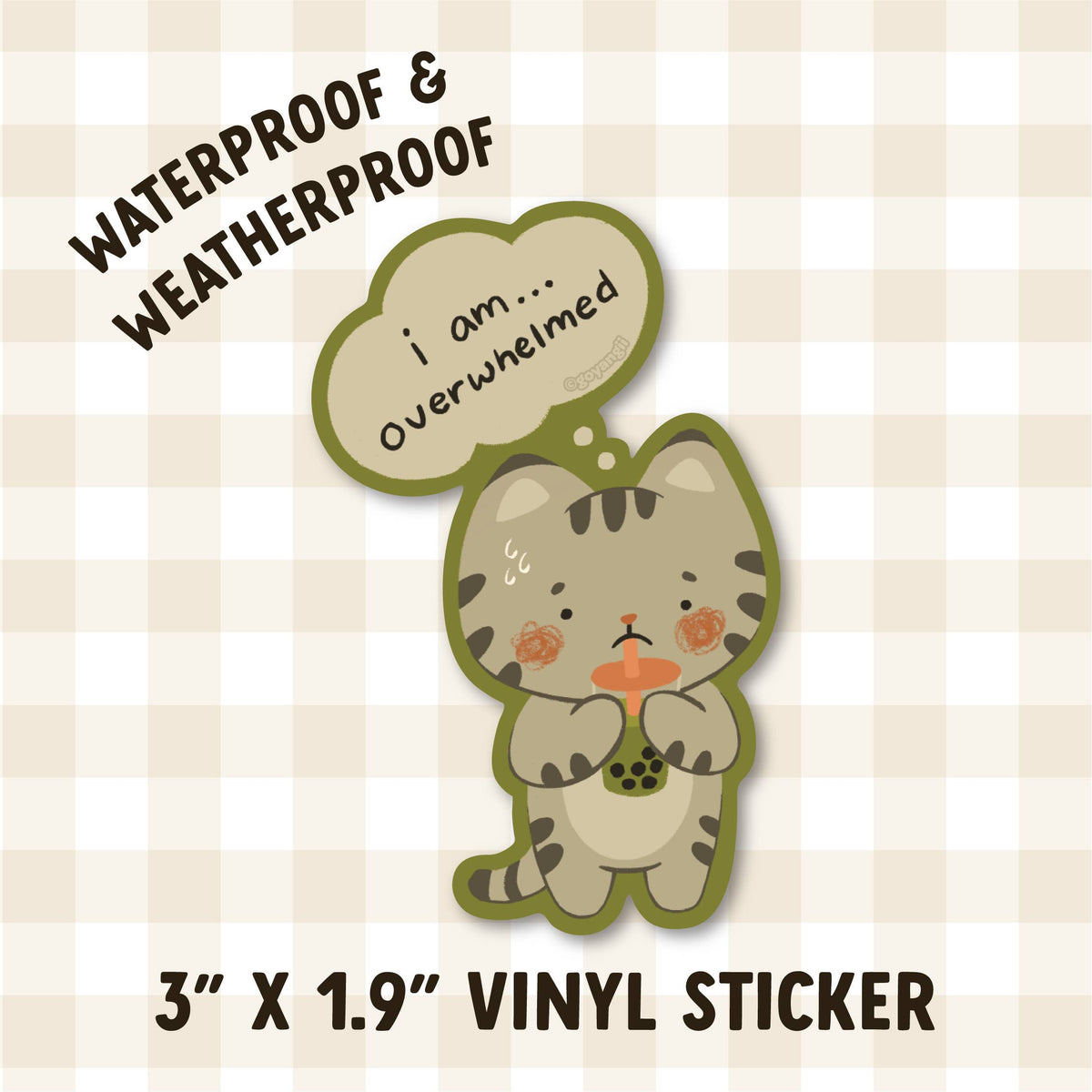 Overwhelmed Boba Cat Waterproof Vinyl Sticker