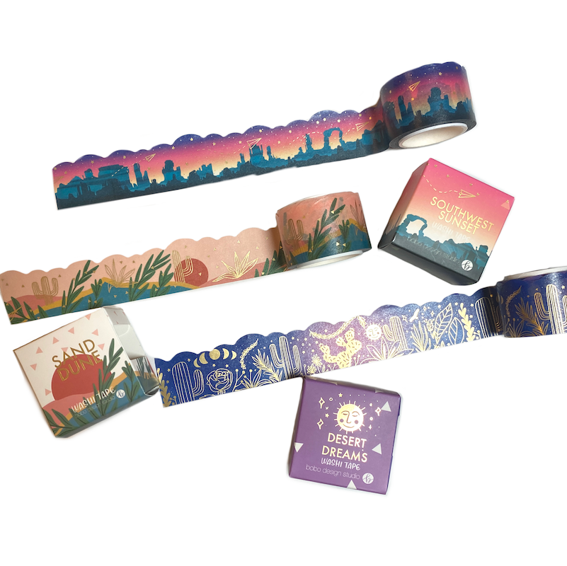Southwest Sunset - Gold Foil Cloud Cut - Washi Tape - 1"