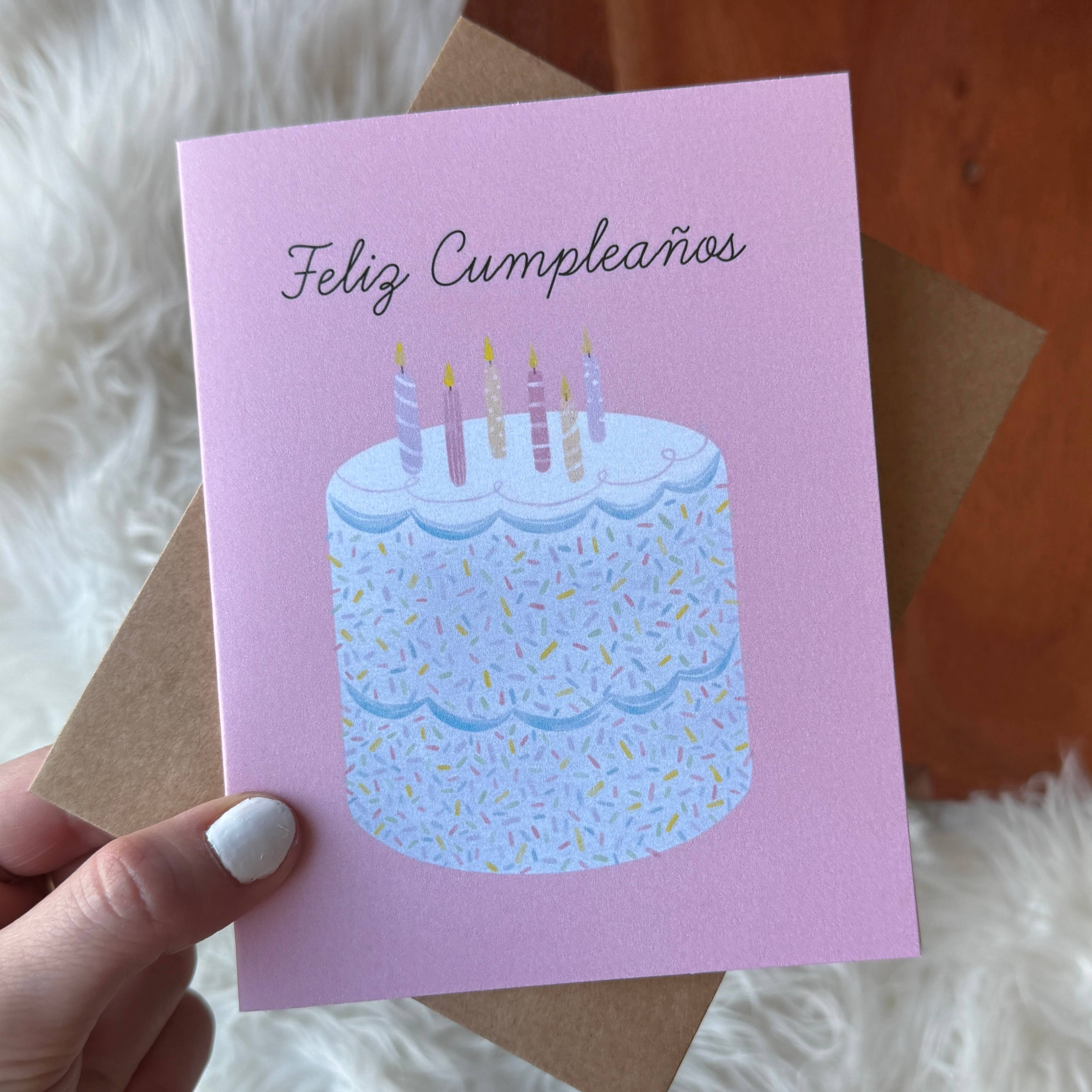 Feliz Cumpleaños Elegant Cake Spanish Birthday Card