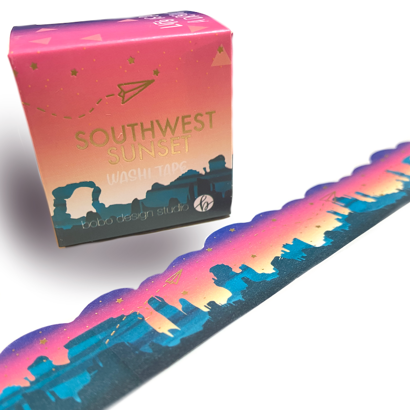 Southwest Sunset - Gold Foil Cloud Cut - Washi Tape - 1"