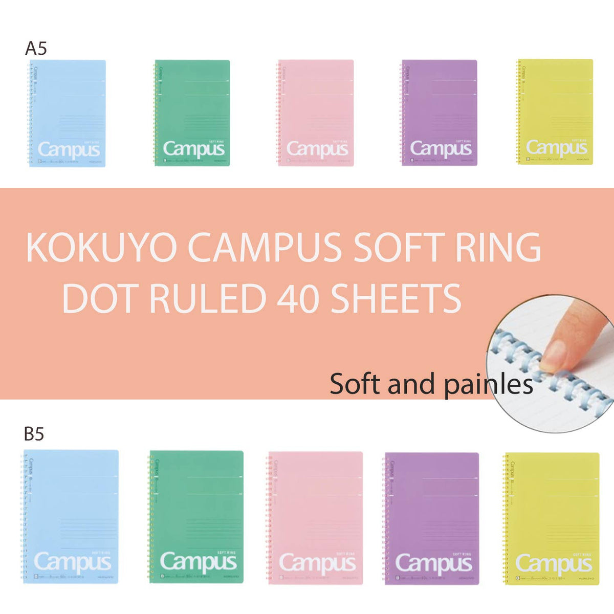 KOKUYO CAMPUS SOFTRING DOT RULED 40 SHEET NOTEBOOK