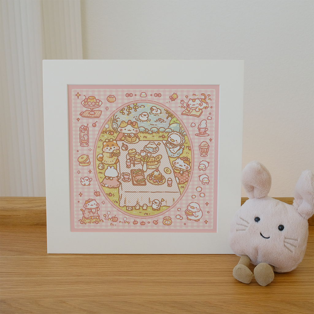 Kitty Garden Brunch Art Print (8x8in or Mini Size)