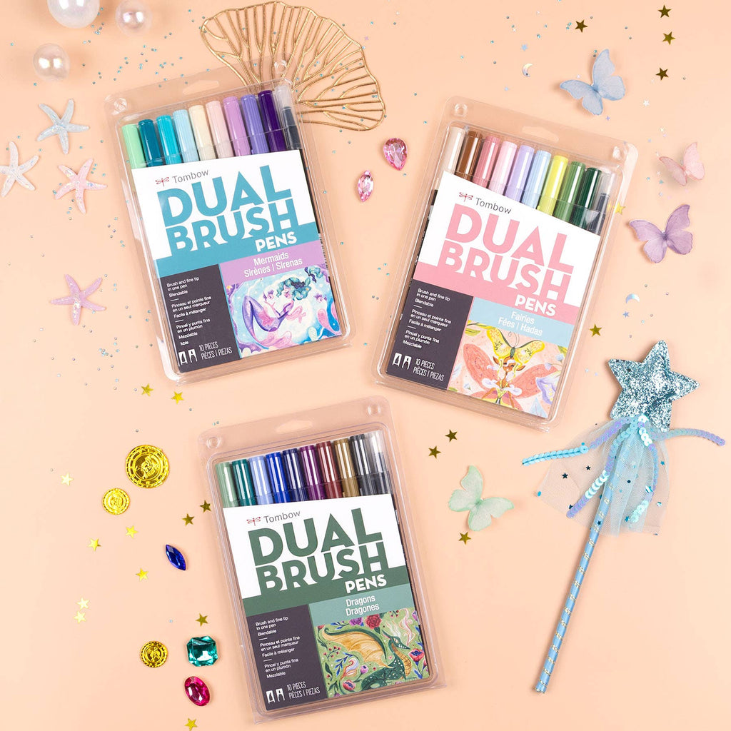 Dual Brush Pen Art Markers, Mermaids, 10-Pack