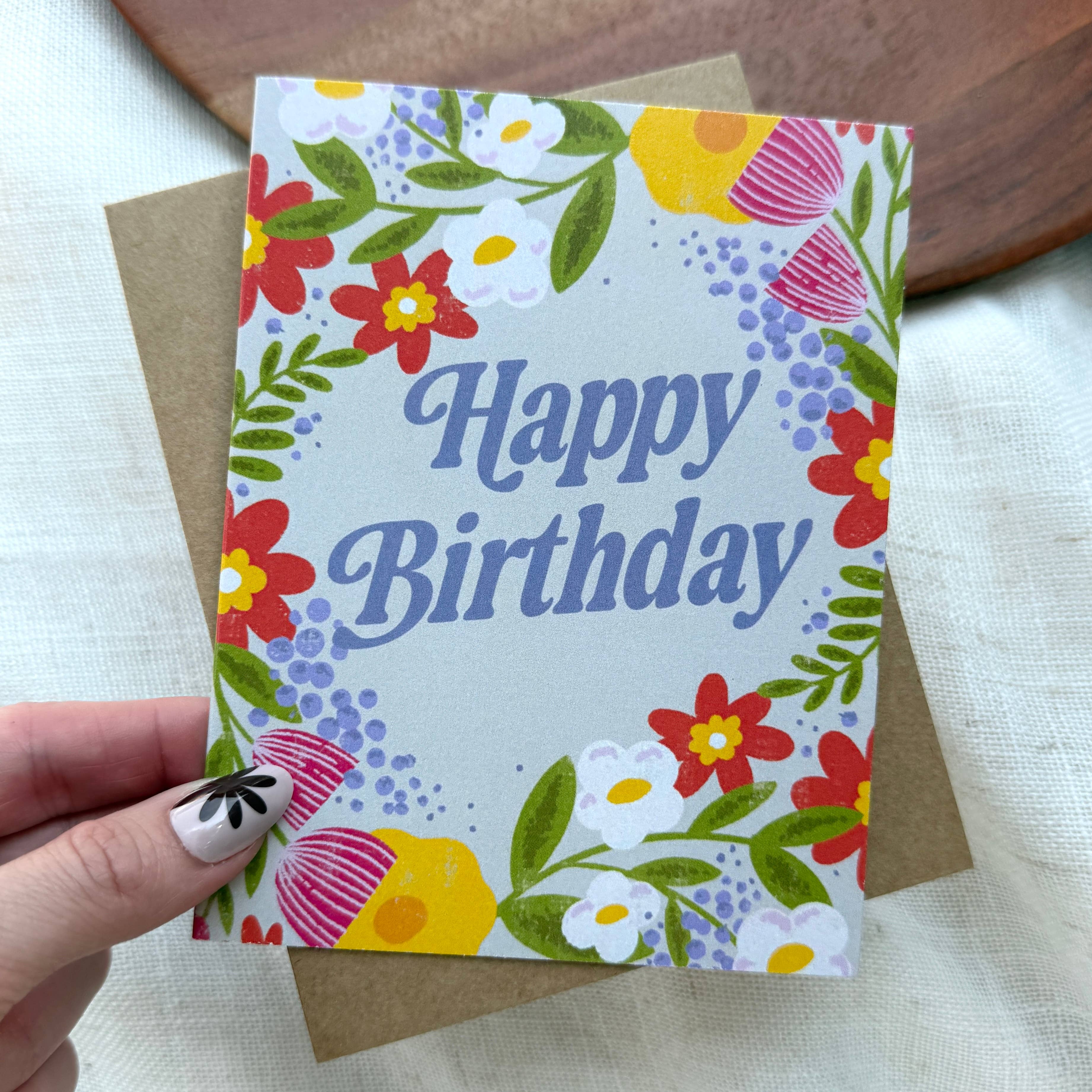 Happy Birthday Flower Wreath Greeting Card