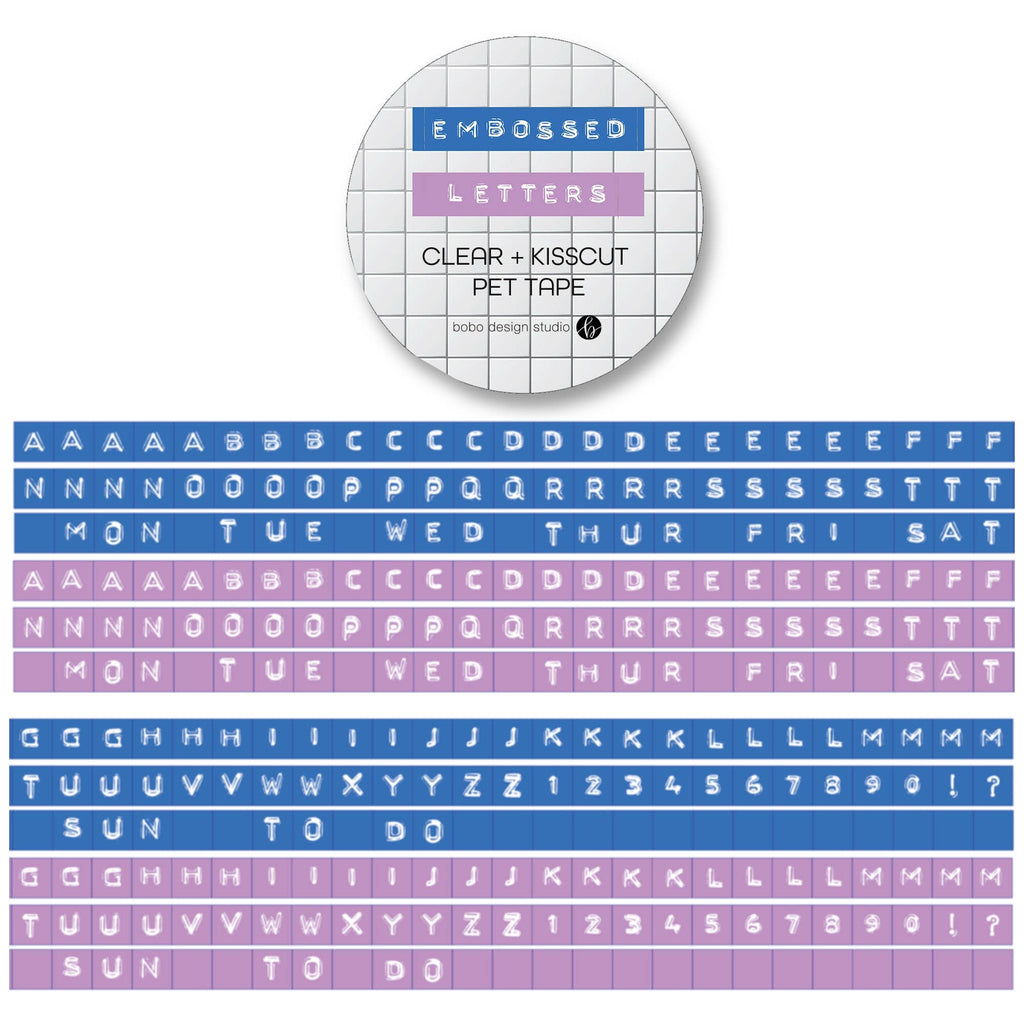 Embossed Letters Kiss Cut PET Tape - Blue and Lavender
