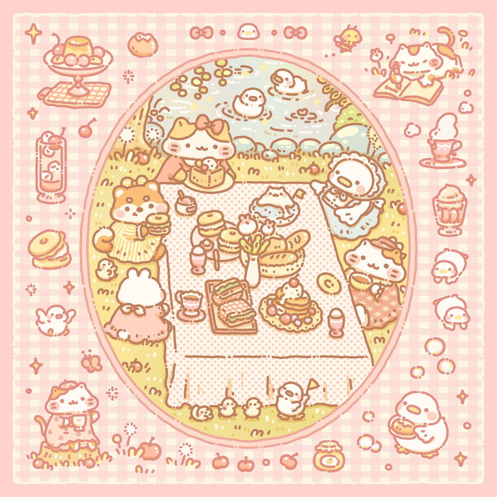 Kitty Garden Brunch Art Print (8x8in or Mini Size)