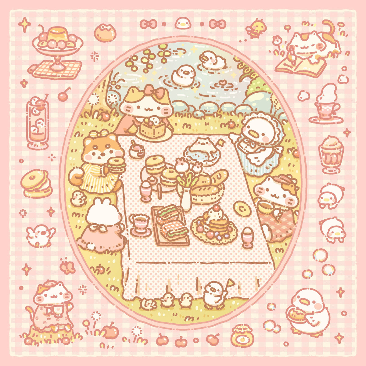 Kitty Garden Brunch Art Print (8x8in or Mini Size)