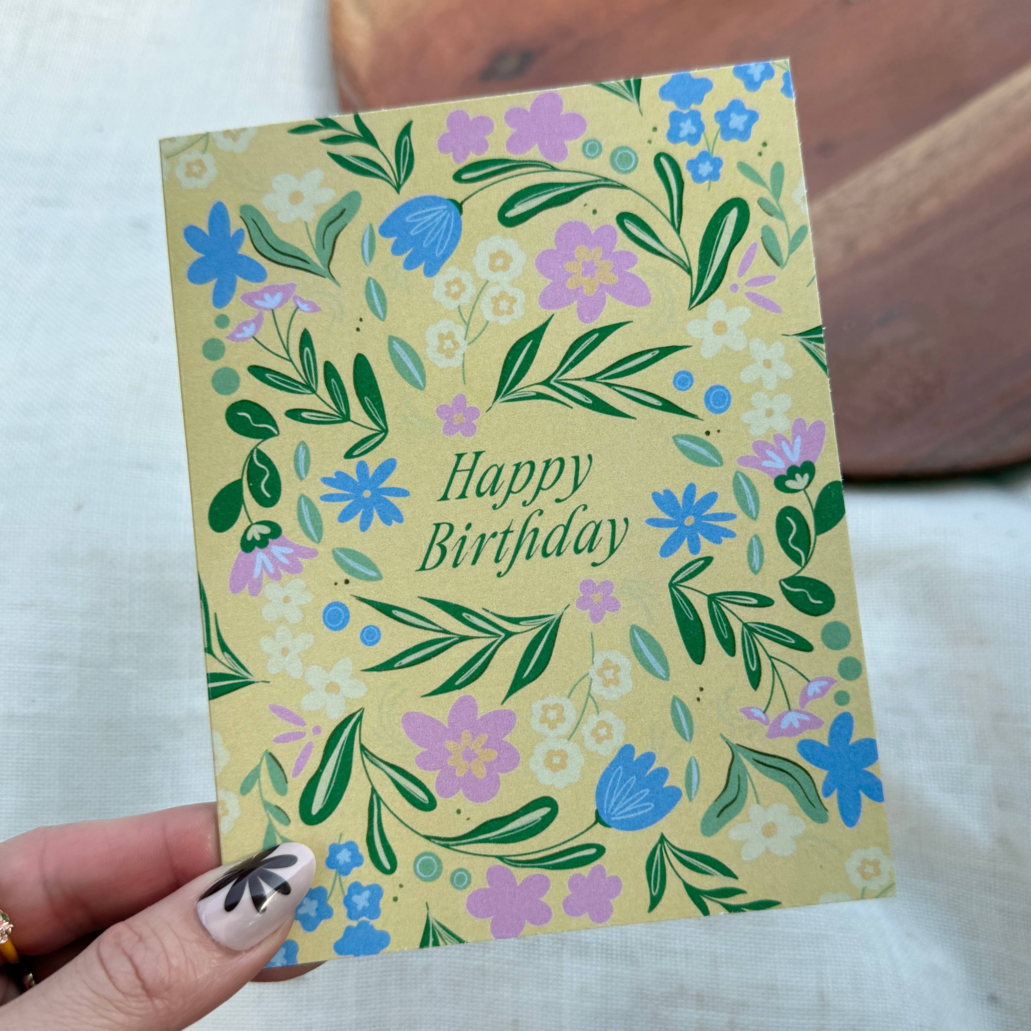 Happy Birthday Blue Flowers Greeting Card