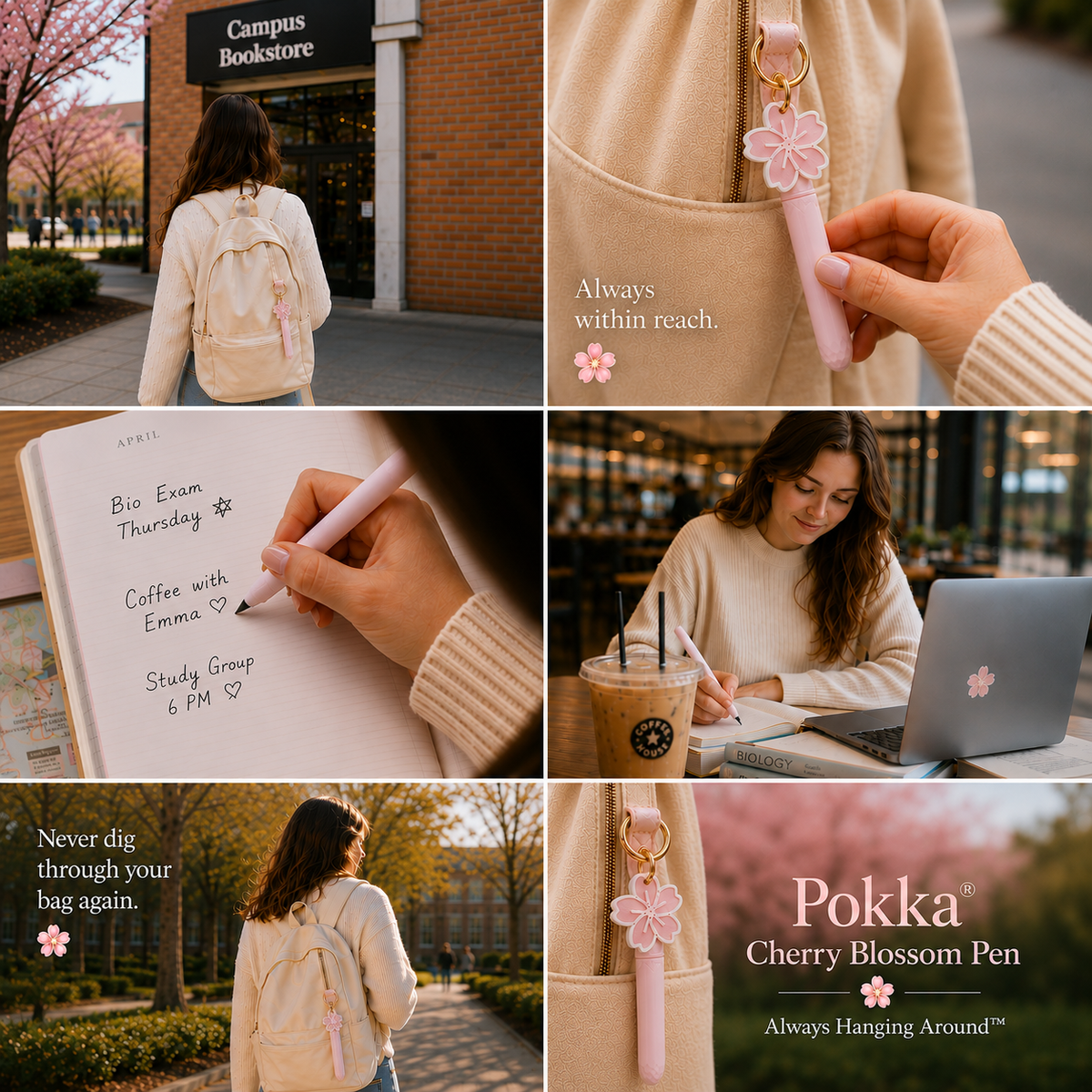 Pokka® Keyring Pen 24pc Display - Cherry Blossom/Daisy Charm