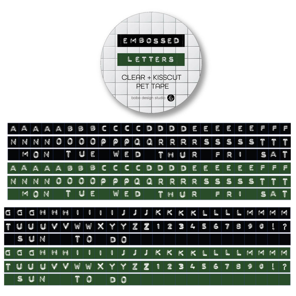 Embossed Letters Kiss Cut PET Tape - Black and Green