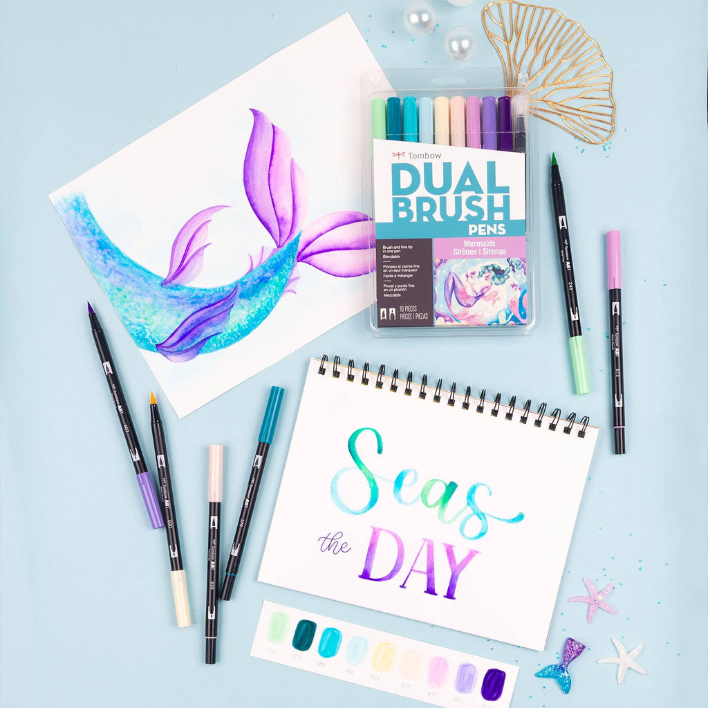 Dual Brush Pen Art Markers, Mermaids, 10-Pack